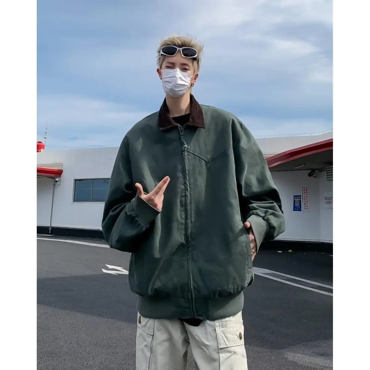 

Ретро-куртка в американском стиле, свободного кроя, повседневная, с воротником, верхняя одежда для весны и осени, из полиэфирного волокна