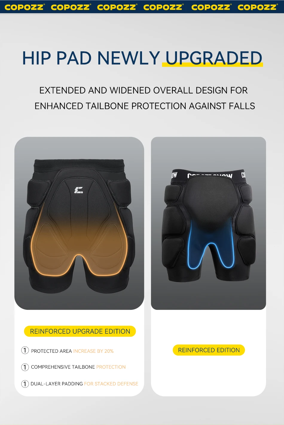COPOZZ Extremsportarten Ski Skate Snowboard Schutz Skifahren Protektor Knieschützer Skating Schützende Hüfte Gepolsterte Shorts Hosen S-XL – Detail 6