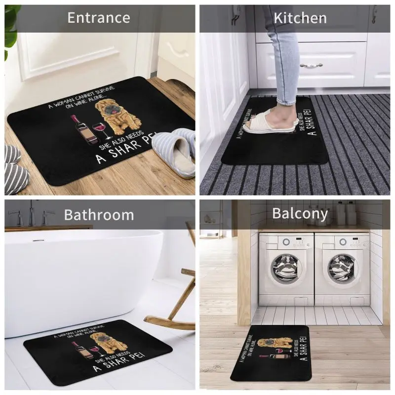 Personalized Shar Pei And Wine Funny Dog Doormat Mat Anti-Slip Pet Puppy Lover Kitchen Bathroom Living Room Rug Carpet 40*60cm