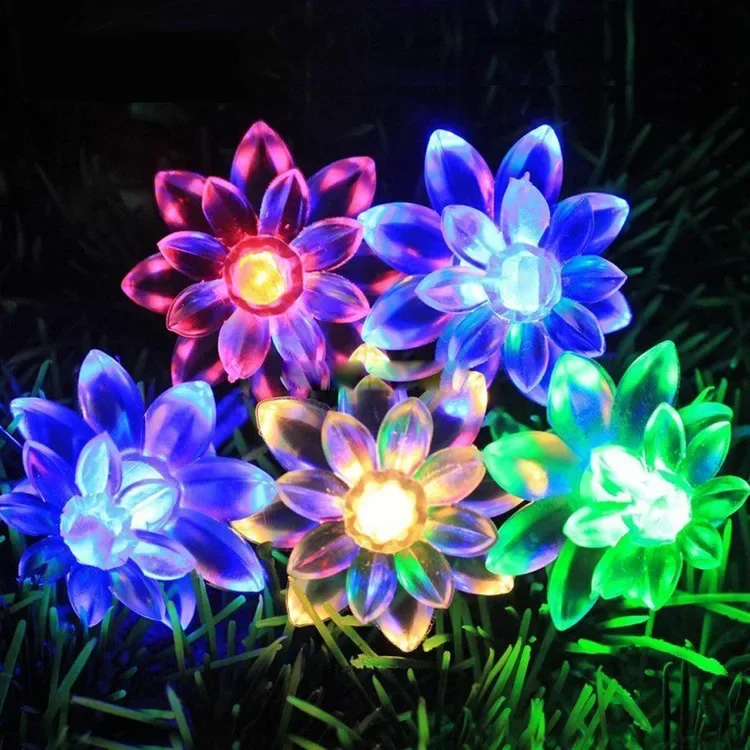 Solar Lotus String Lights para decoração de Natal e Ano Novo, lâmpadas decorativas ao ar livre, guirlandas de flores Flash, Fairy Light, 20-100LED