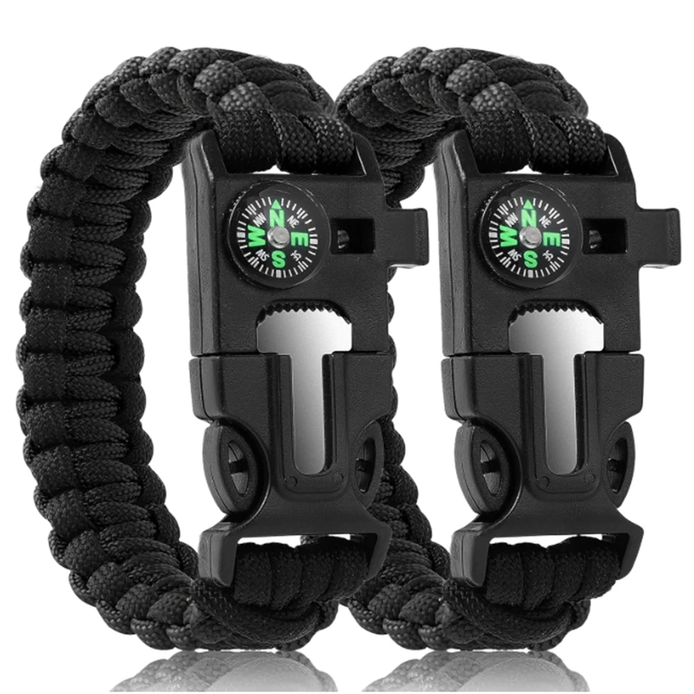 Outdoor Multi-function Survival Bracelet Emergency Rescue Bracelet with Compass Tactical Survival Tool Whistle Survival Bracelet