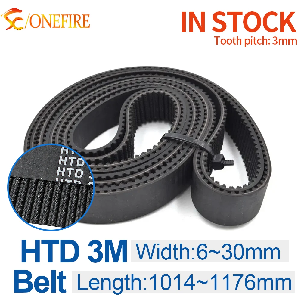 ONEFIRE HTD 3M Timing belt 1014 1026 1050 1062 1068 1071 1080 1125 1176mm Width 6/9/10/12/15/20/25/30mm HTD3M Closed loop belt