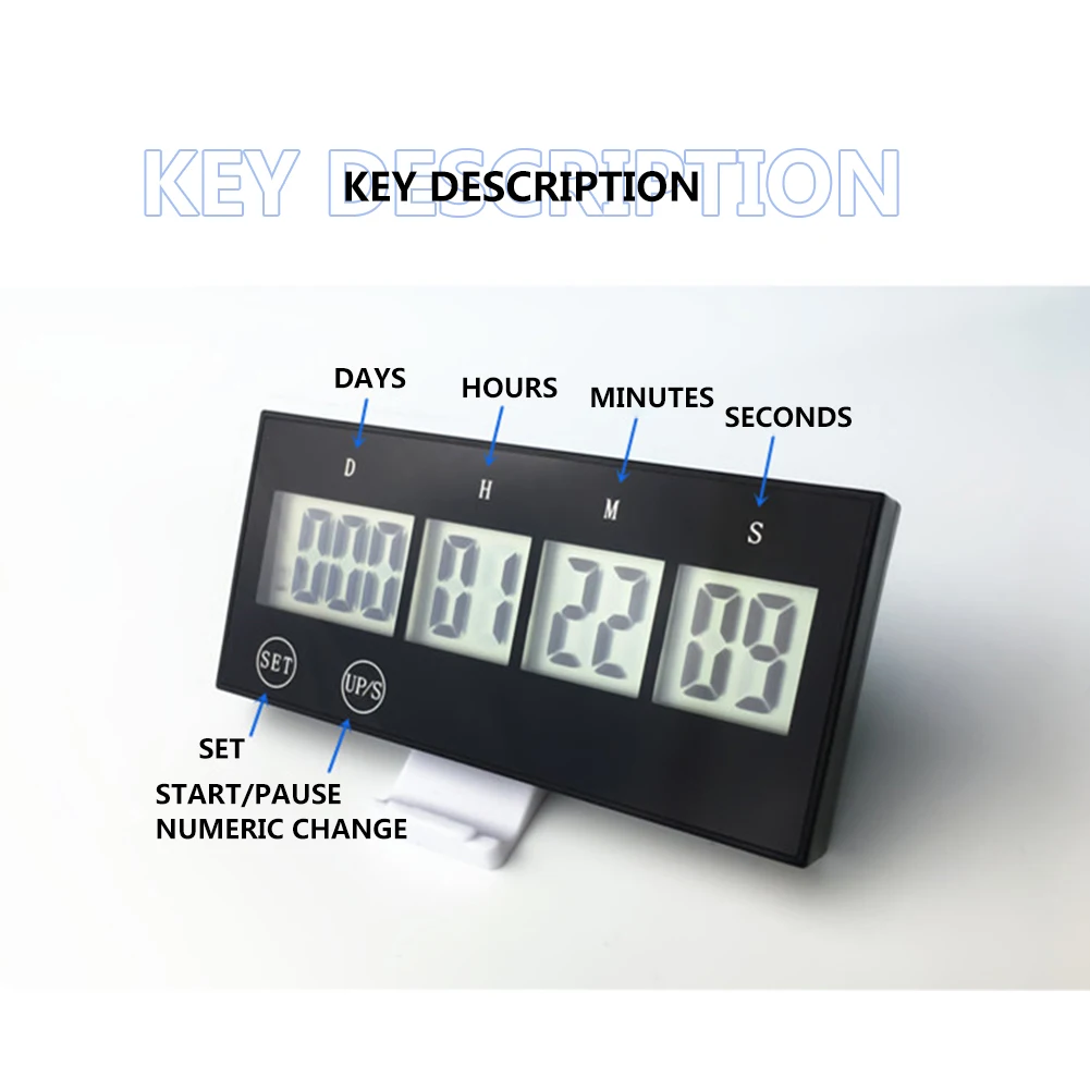 999 Days Digital Timer Touch Screen Keys Electronic Count Down Timer Multifunctional Lightweight Reusable for Home Learning Work