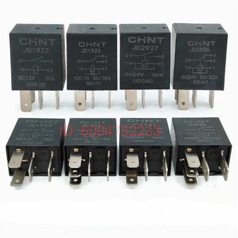 5PCS CHNT Relay 12V/24V 4-Pin/5-Pin 30A Relay for Oil Pump, Air Conditioning Fan, High/Low Beam Light