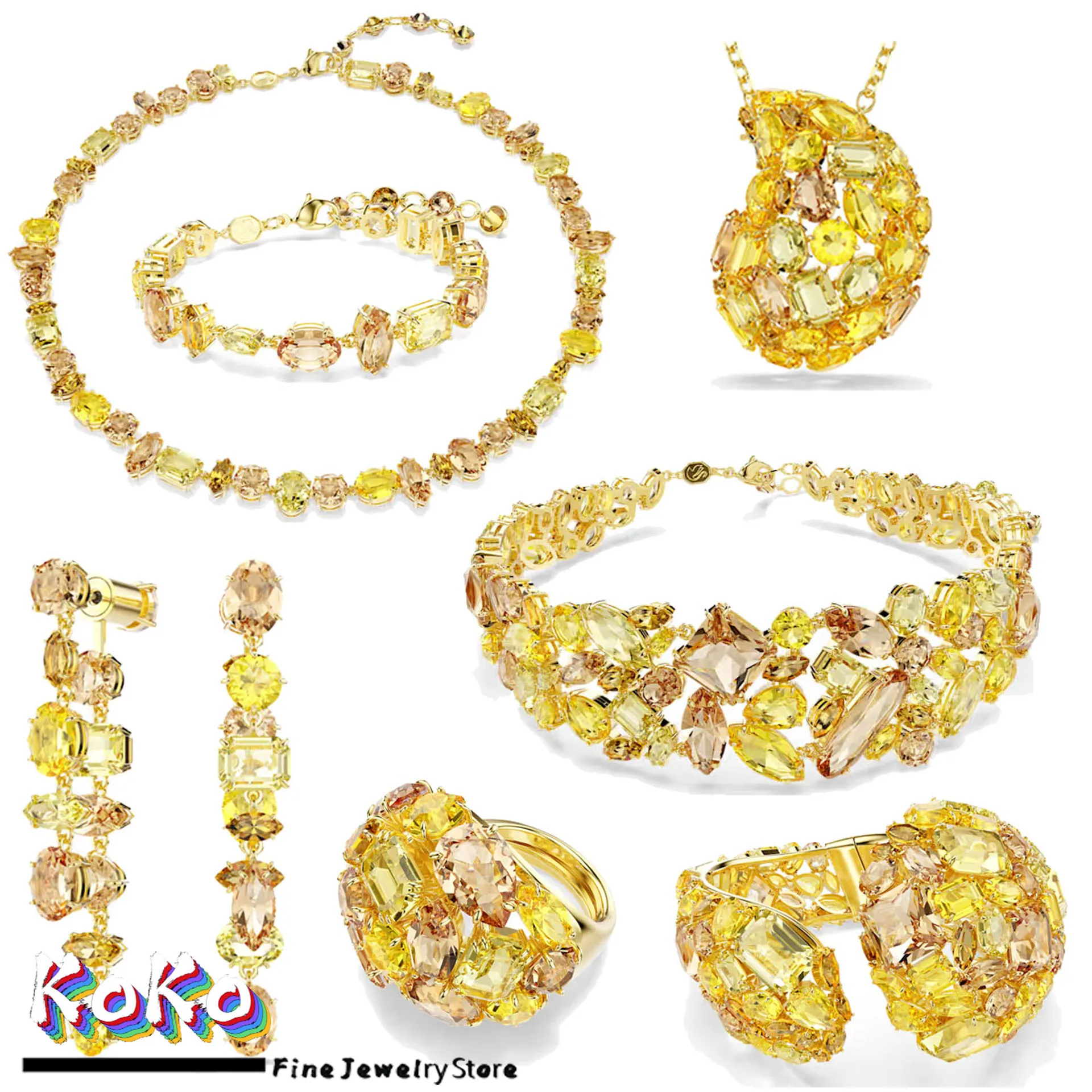 

Original Charms 2025 New Yellow Candy Crystals Bracelet Fine Jewelry Sets for Women Water Drop Luxury Necklace Party Accessories