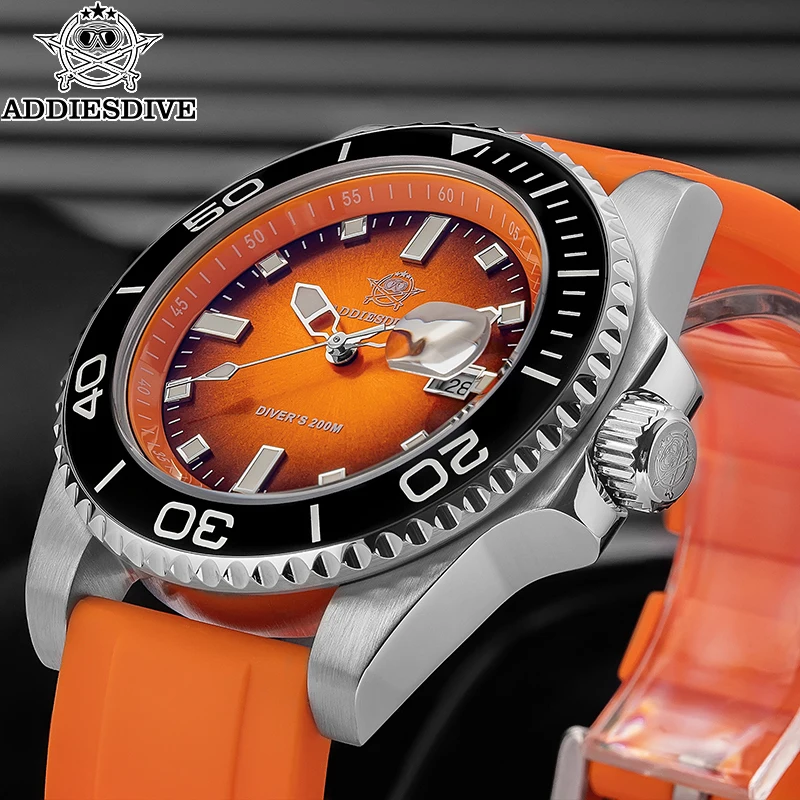 ADDIESDIVE Quartz Watches 41mm Gradient Rotatable Bezel Watch For Men New AD2089 BGW9 Luminous Stainless Waterproof Diver Watch