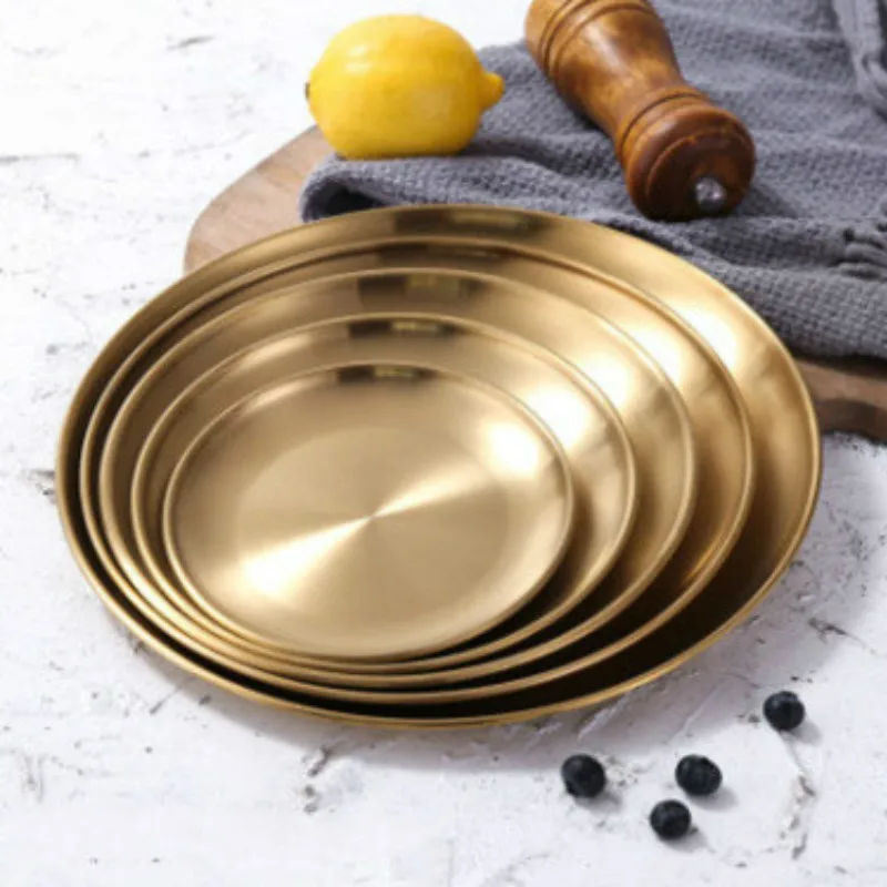 European Style Dinner Plates Gold Dining Plate Serving Dishes Round Plate Cake Tray Western Steak Round Tray Kitchen    WJ41803