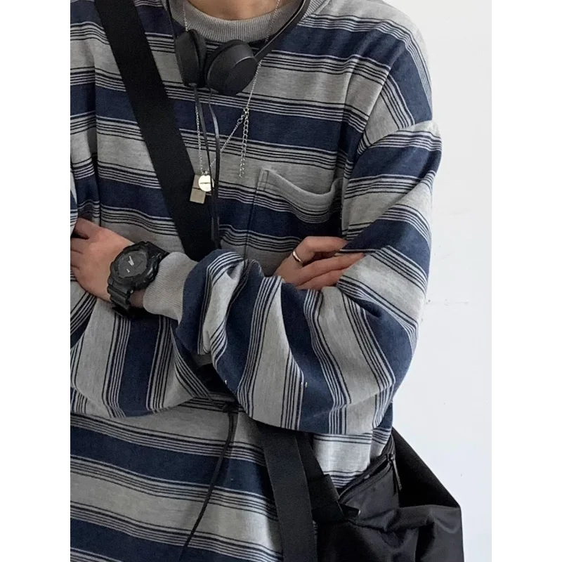 Retro Old Long-sleeved Sea Soul Shirt Boys and Girls Spring Couple Crew Neck Bottoming Shirt Striped