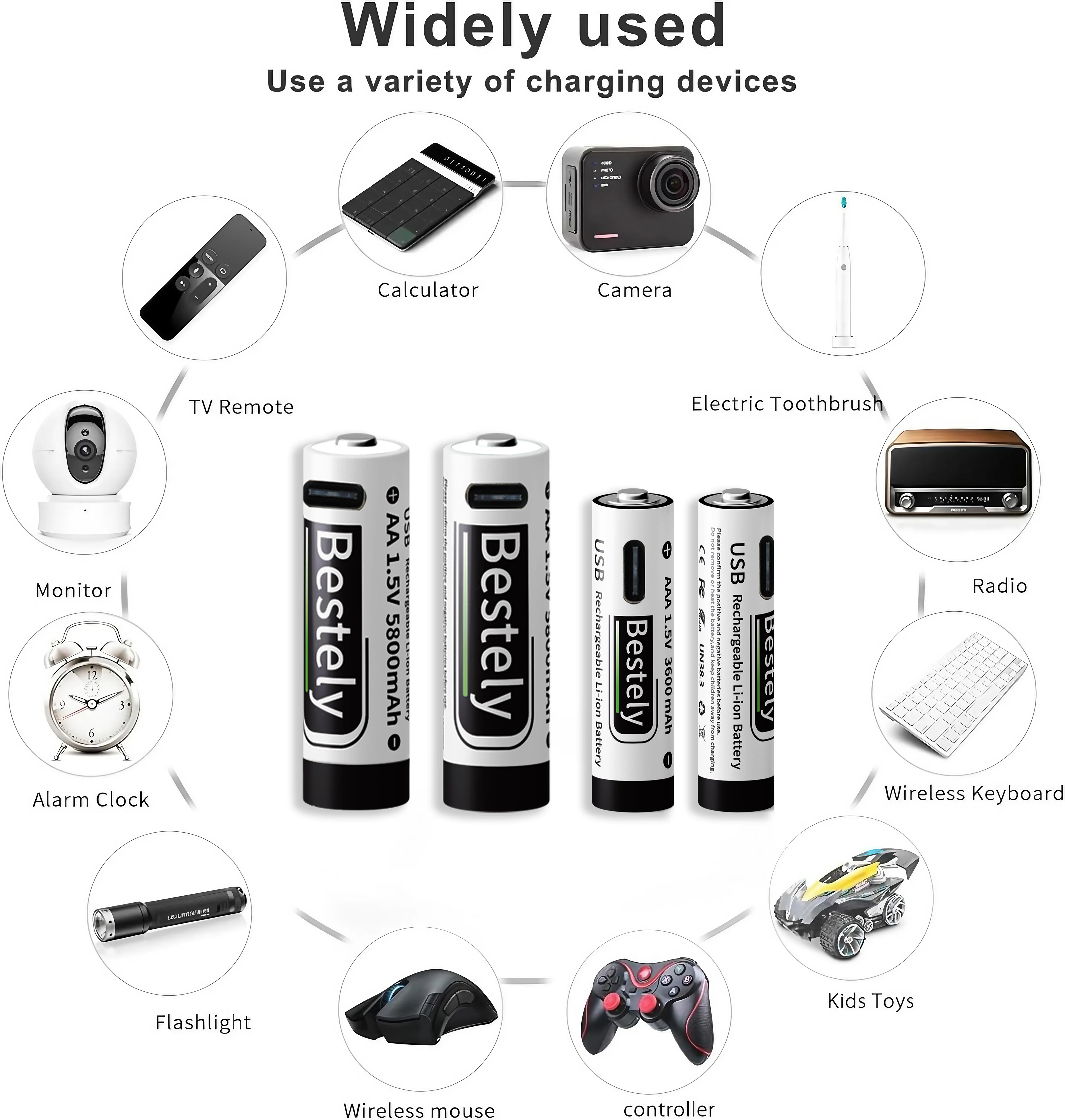 2026 Bestely 1.5V AA 5800mAh AAA 3600mAh Lithium Rechargeable Batteries Fast Charge Li-ion Battery 2000 Cycles free Type-C Cable