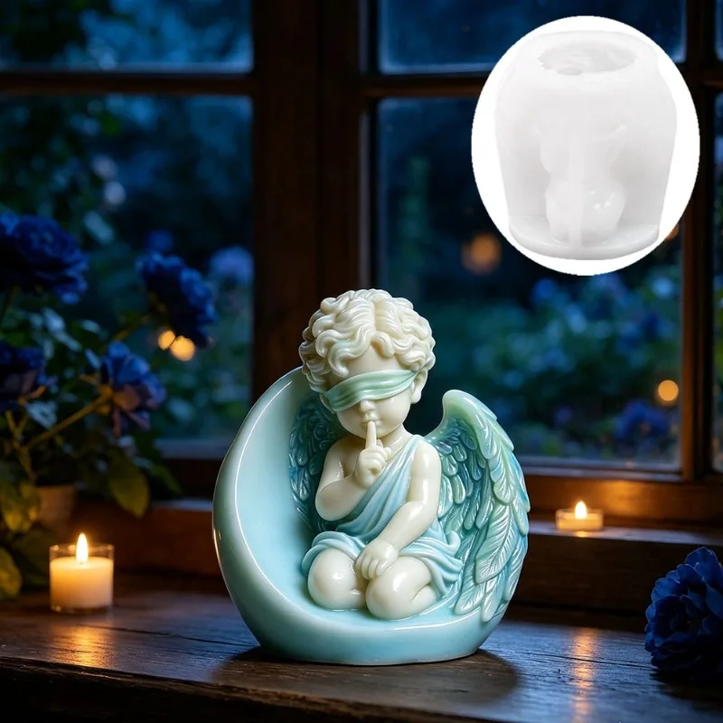 Crescent Angel Silicone Mold Portrait Wing Shape DIY Scented Candle Handicraft Mold Cake Decoration Accessories  Molds Silicone