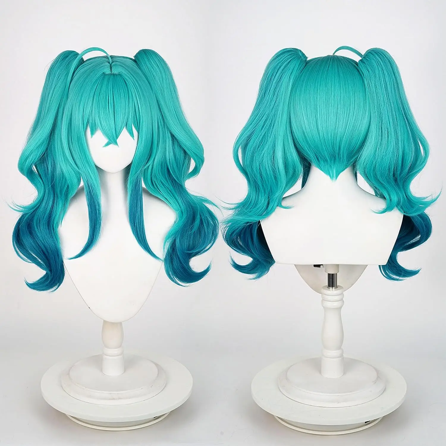 High Quality Blue Gradient Double Ponytail Synthetic Wig Virtual Singer Spiral Cosplay Wig Reality Show Miku Wig