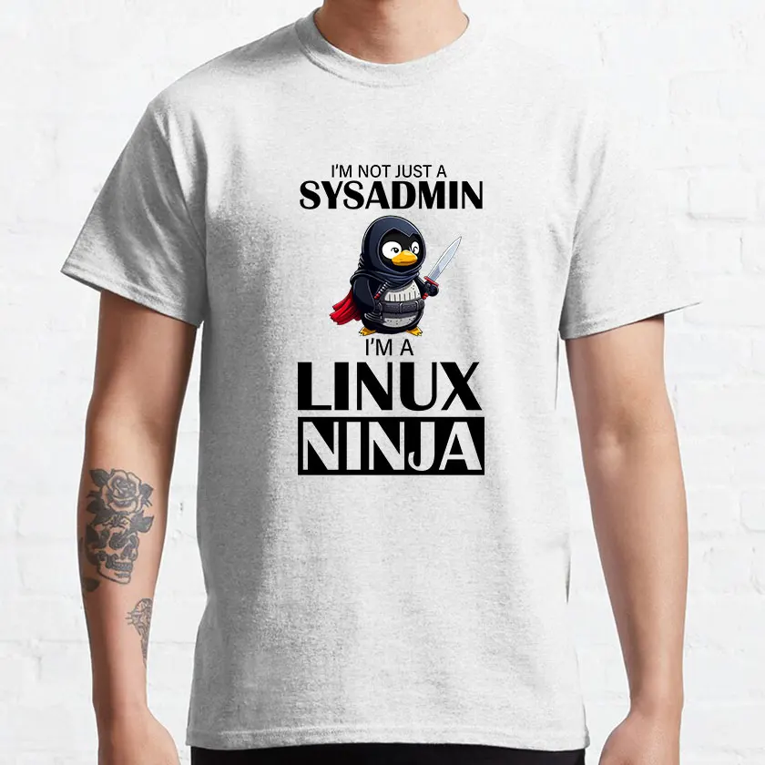 Linux Ninja Eu não sou um SysAdmin Tux Ninja Wizzard Linux Pinguim Camiseta engraçada 100% algodão estampado plus size camisetas gráficas masculinas