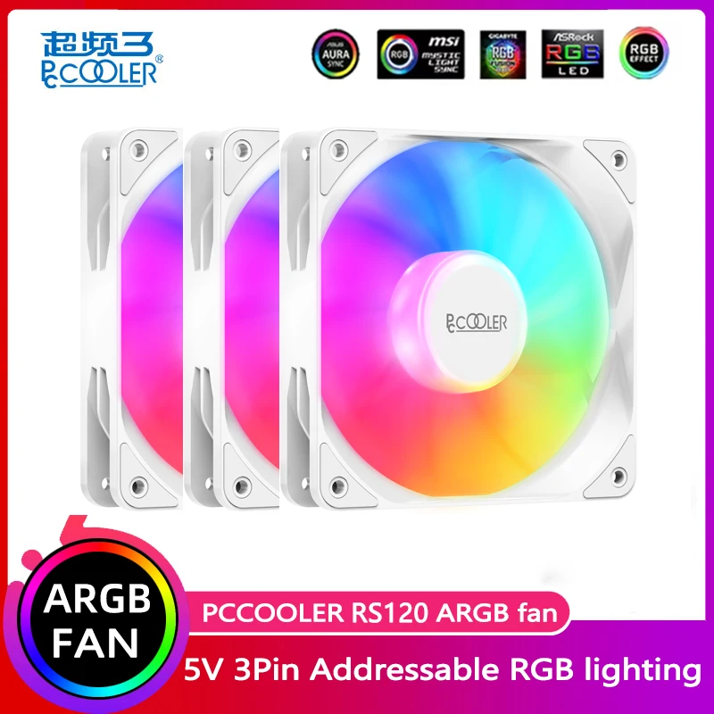 

Охлаждающий вентилятор Pccooler RS120 3 в 1, белый, 120 мм, RGB-подсветка, регулируемая скорость, компьютерный кулер для ПК, регулируемый Стандартный вентилятор для рассеивания тепла