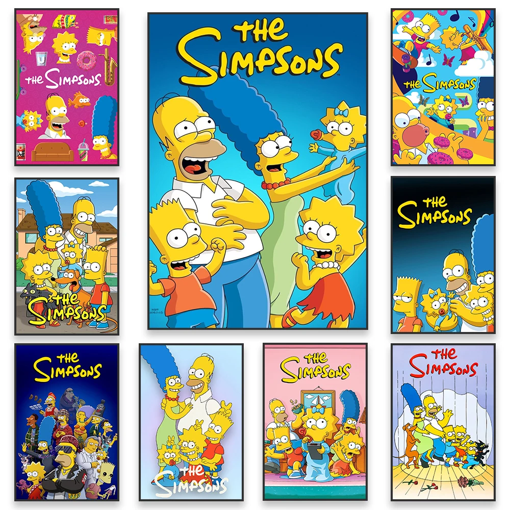 Funny Disney Movie Poster The Simpsons Movie Poster Cartoon Film Prints Kids Room Wall Art Canvas Painting Home Bedroom Decor