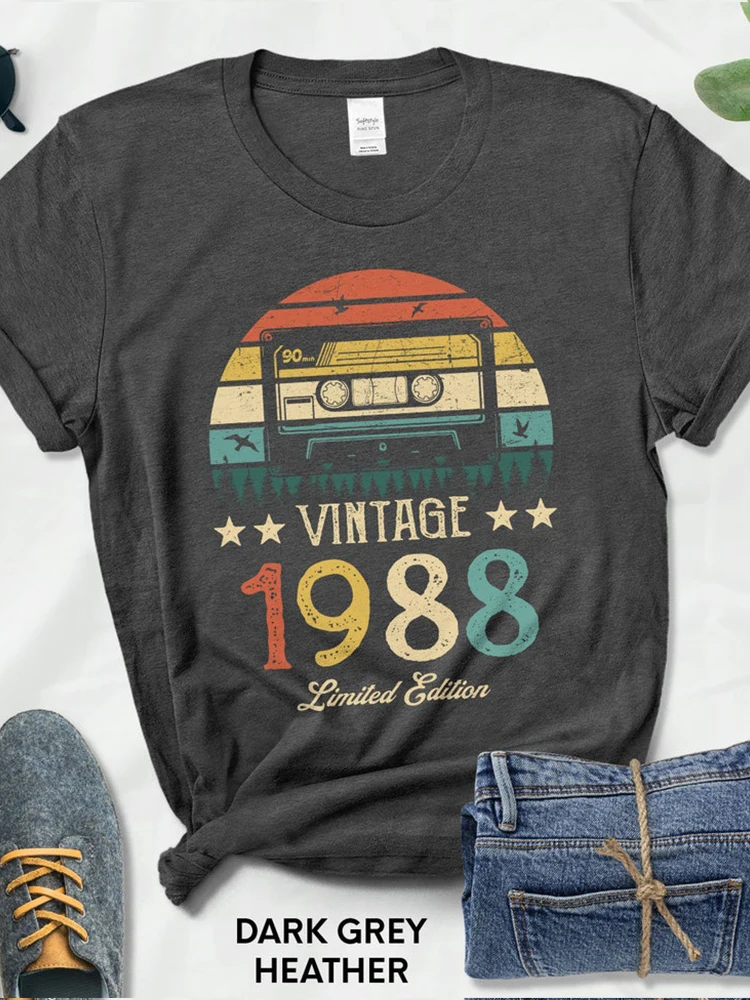 Retro kaseta Vintage wykonana w 1988 T-Shirt damski 36th 36 lat 36 prezent urodzinowy Streetwear damski letni modna koszulka