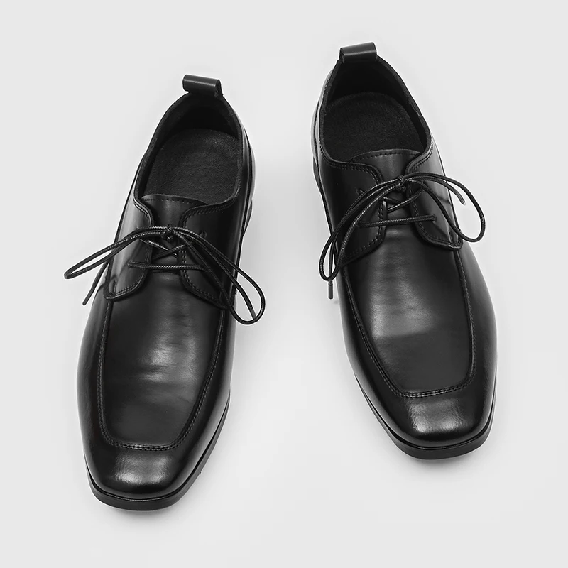 Men Business Formal Casual Wedding Square Head Black Young Shoes Men Suit Commuter Derby Shoes