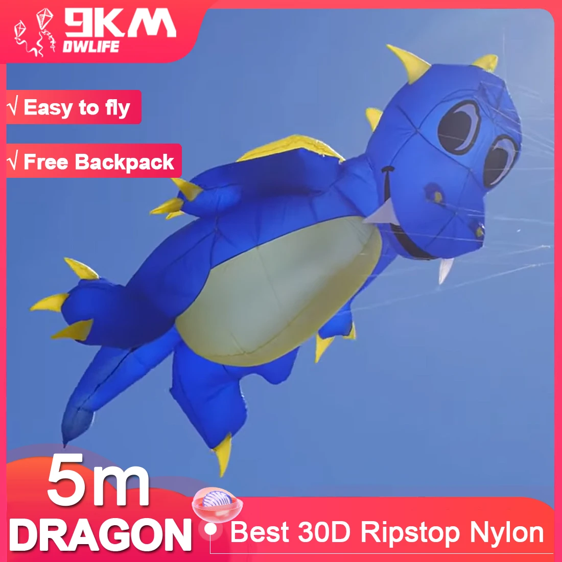 9 กม.5 M Dragon Kite Line ซักรีดจี้ Soft Inflatable แสดง Kite สําหรับ Kite เทศกาล 30D ผ้าไนลอน Ripstop (ยอมรับขายส่ง)