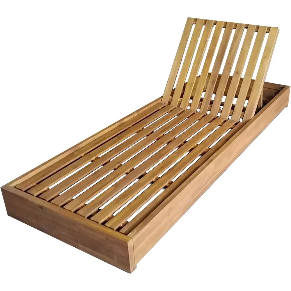 

Outdoor Teak Acacia Wood Adjustable Chaise Lounge Chair, Patio Sun Recliner with Backrest