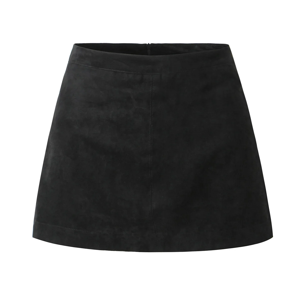 Autumn Women High Waist Suede Faux Leather Mini Skirt A-line Package Hips Short Skater Bottom