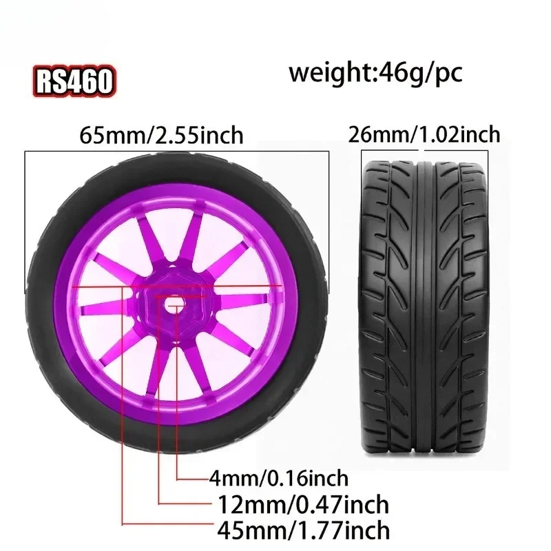 

RC Part 65mm Wheel Tyres Tires 12mm Hex Rim Durable Rubber for 1/10 1/12 1/14 RC Car Racing Competitable Wltoys 144001