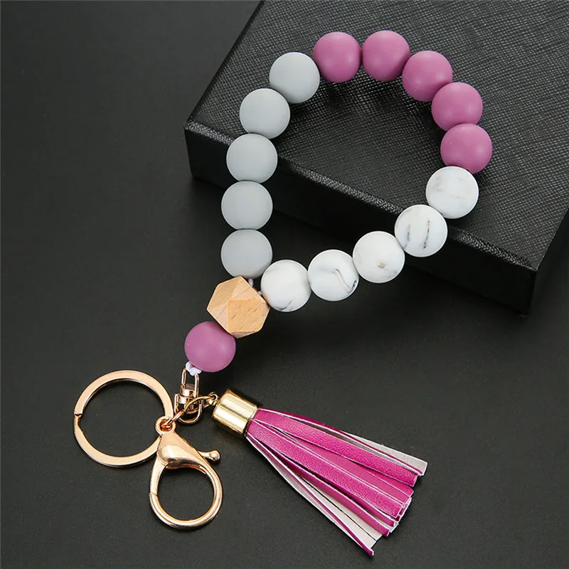 1pcs Silicone Beaded Tassel Keychain Lobster Clasp Pendant Keyring Bracelet Keychain For Women Jewelry Accessories