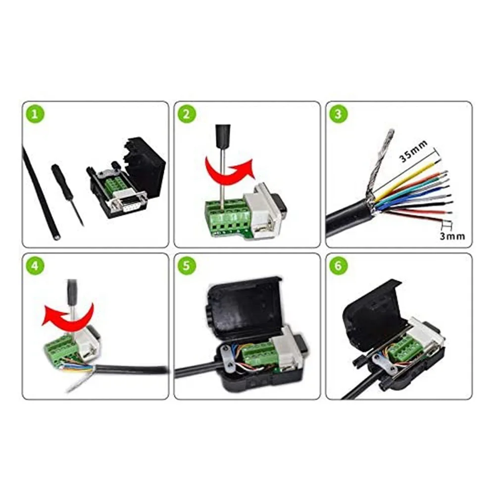 DB9 Solderless Connector RS232 D-SUB Serial to 9-Pin Port Terminal Male Female Adapter with Case (1Pcs-Male+1Pcs-Female)B84B