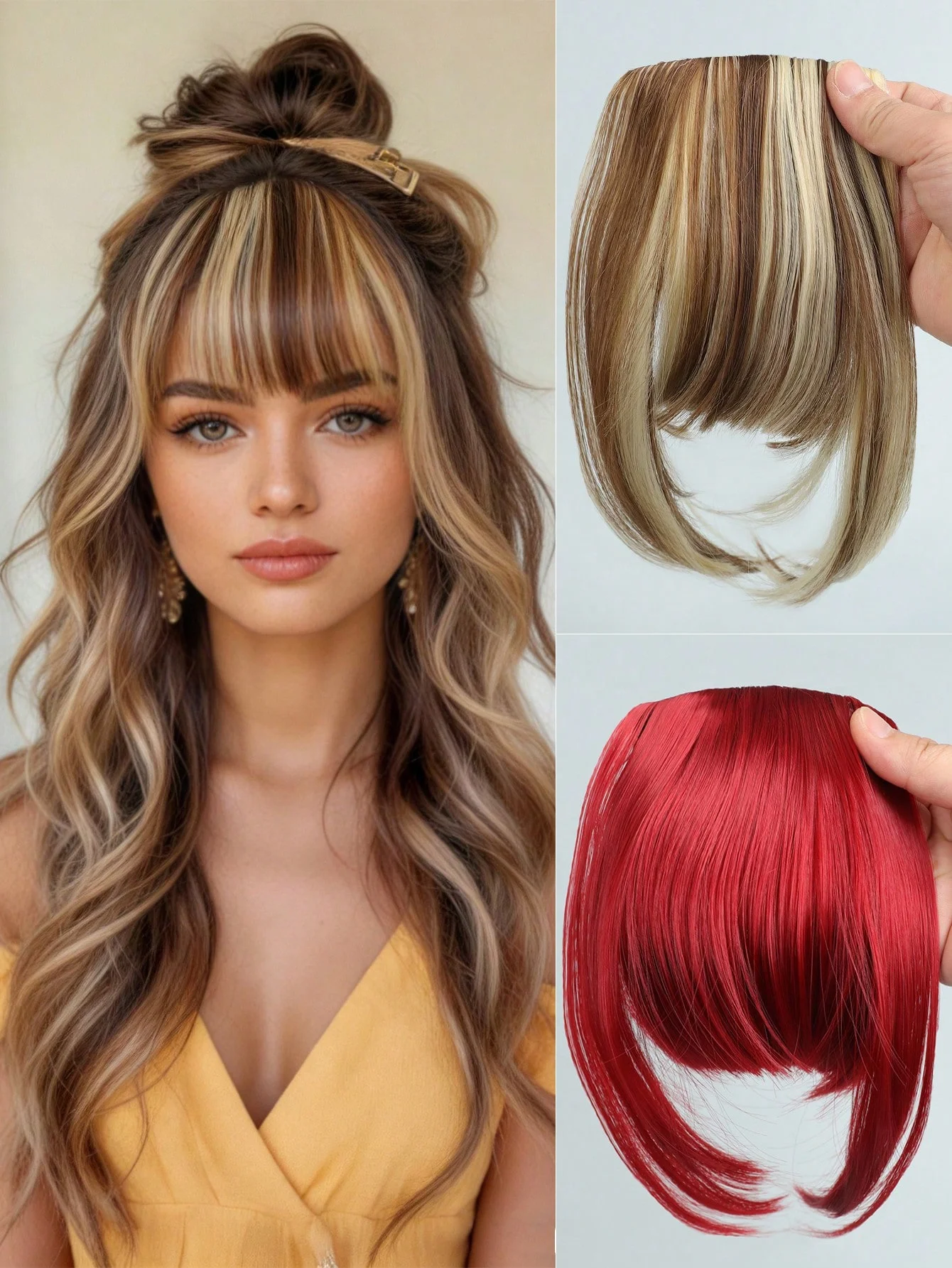 

Накладная челка-клипса с боковыми прядями для женщин, из синтетических волос, для повседневного использования