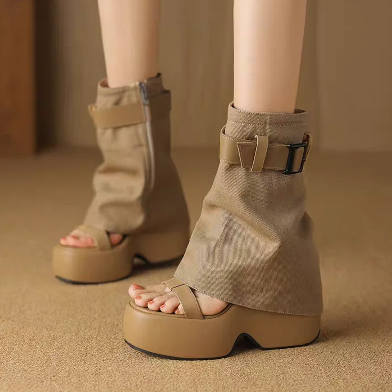 Designer High Heels Sandals Boots Women's Chunky Shoes Summer Fad Slippers 2026 New Pumps Mid Calf Dress Trend Mujer Sandalias
