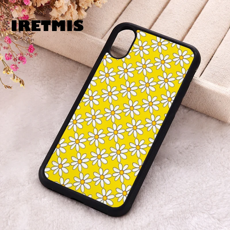 Iretmis 5 5S SE 2020 Phone Cover Case for iPhone 6 6S 7 8 Plus X Xs XR 11 12 13 MINI 14 Pro Max Silicone Yellow Daisy Pattern