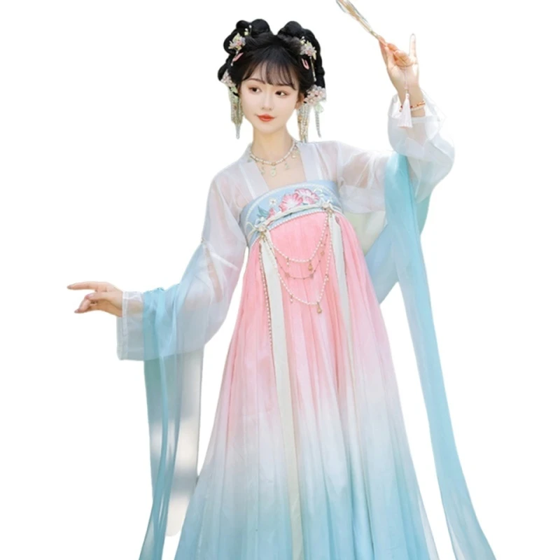 

Original Tang Dynasty Hanfu Women's Clothing Floral Pattern Chinese Style Modified Chest-Length Skirt for Students Daily Wear
