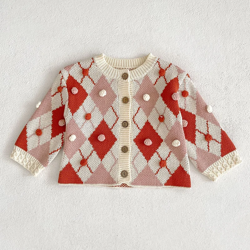 طقم ملابس للأطفال البنات المحبوكة ، بأكمام طويلة ، كارديجان مطبوع ، بذلة للرضع ، ملابس للأطفال ، ربيع ، شتاء #5