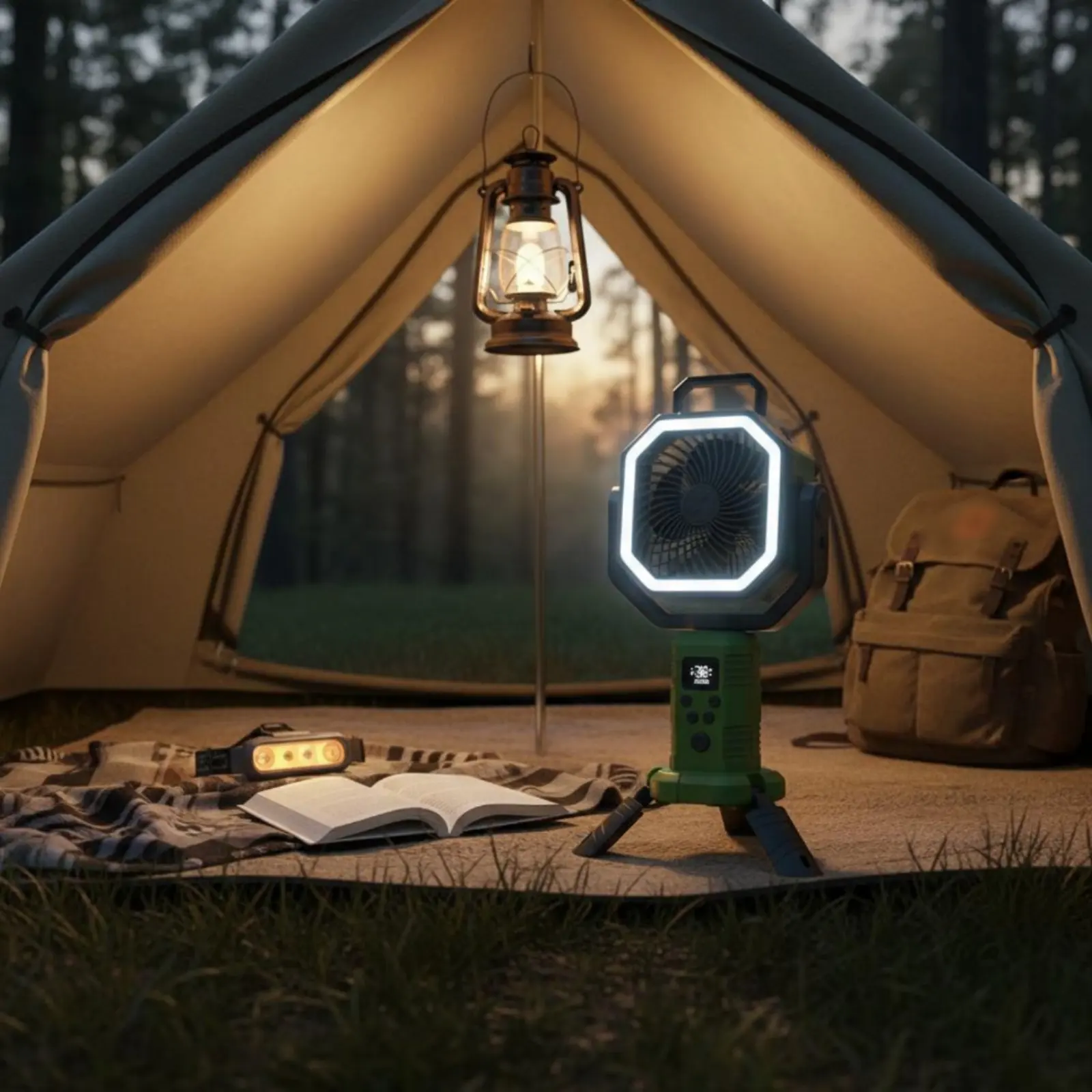 Oscillating Camping Fan Foldable Tripod Base Portable Camping Fan Emergency Use Auto Oscillation