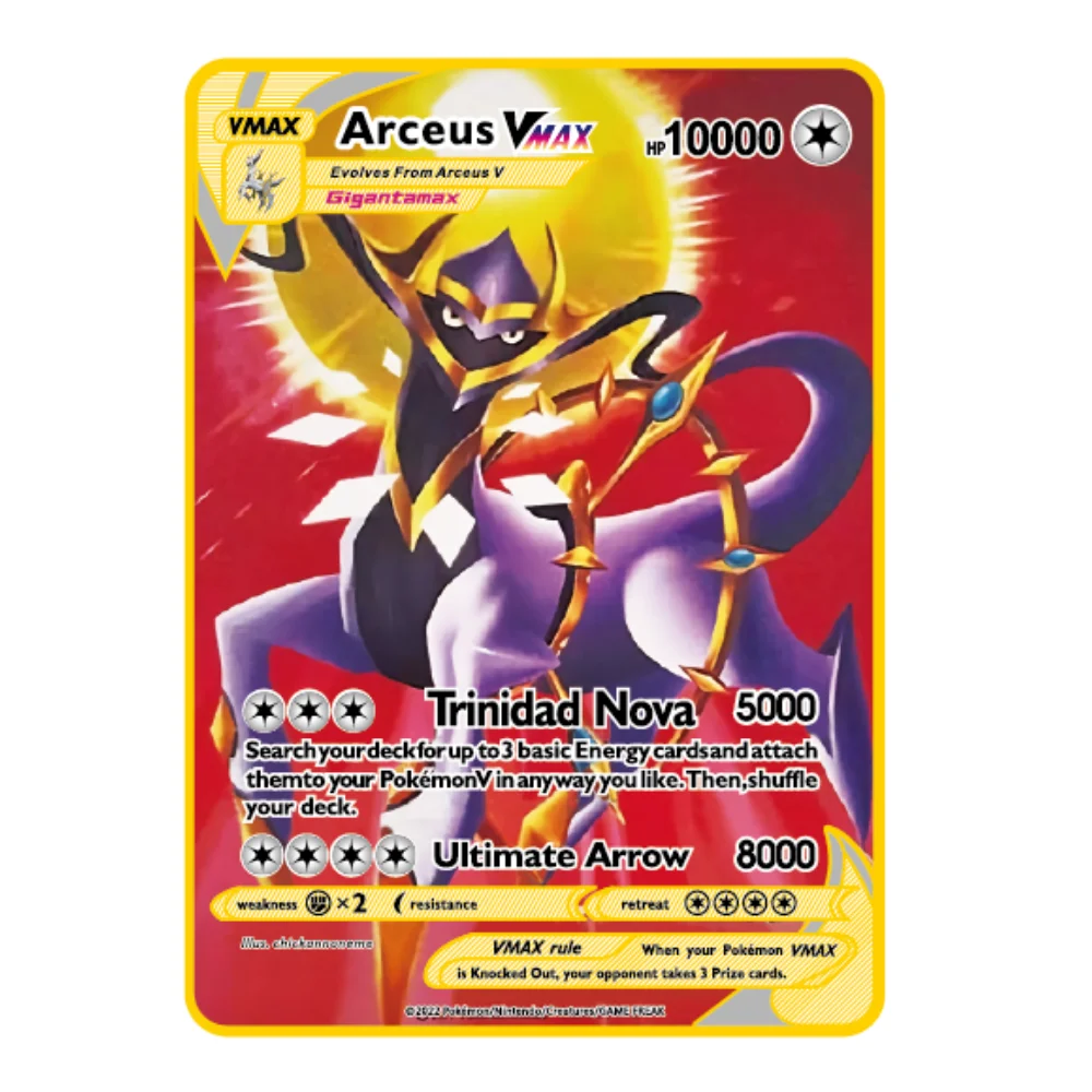 10000HP Arceus Vmax DIY Golden Pokemon Cards in English Iron Metal Pokmo Letters Kids Gift Game Collection Cards