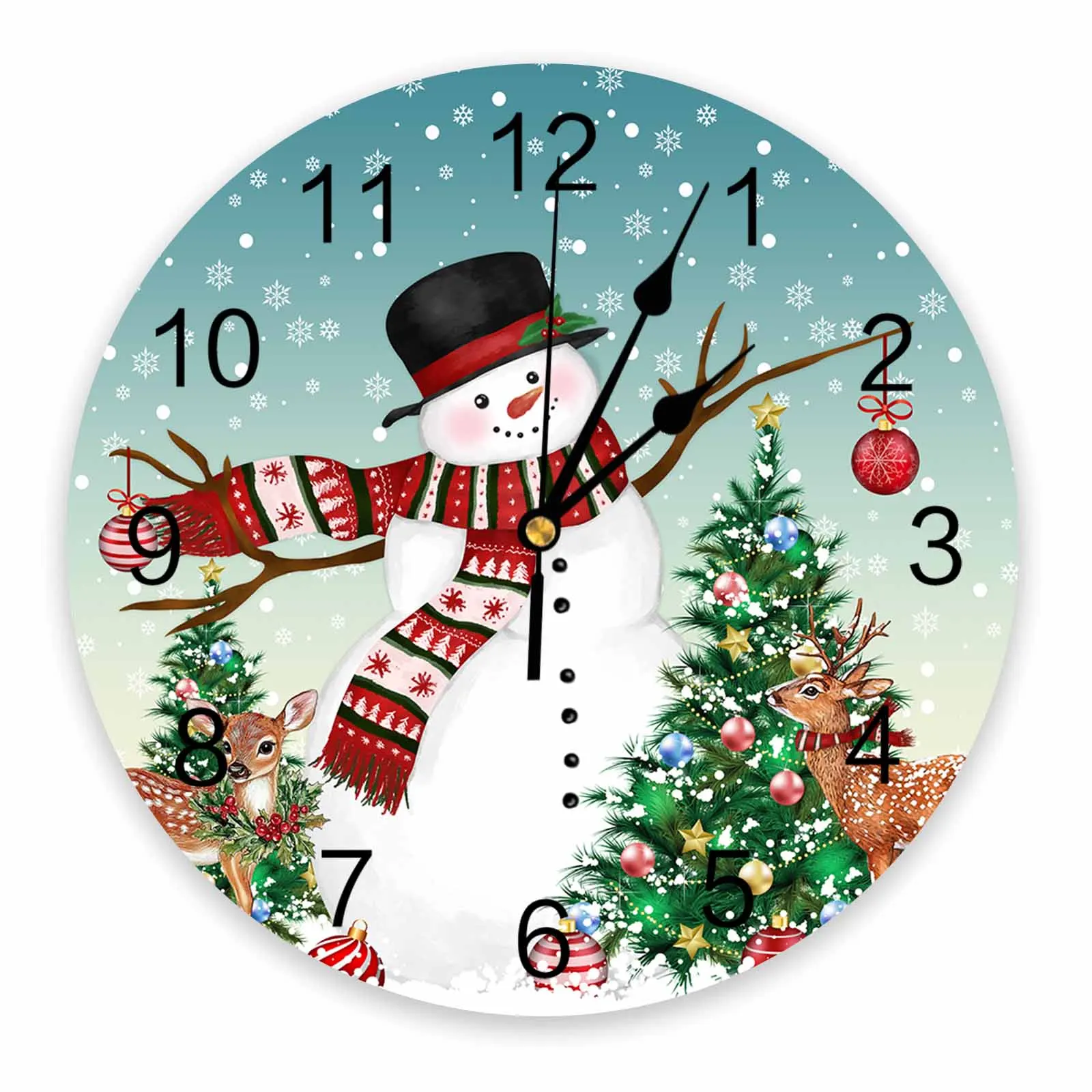 Snowman Snowflake Christmas Tree Ball Wall Clock Large Modern Kitchen Dinning Round Wall Clocks Bedroom Silent Hanging Watch