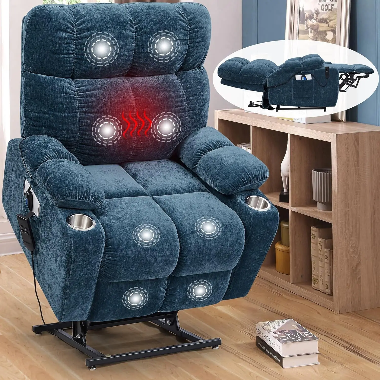 Lay Flat Sleeping Lift Recliner Chair ,Infinite Position Soft Fabric Power Electric Recliner Sofa Chair