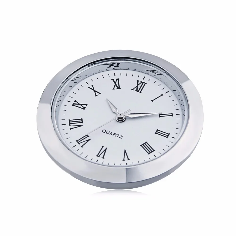 Mini Clock Quartz Movement Insert Round 40mm hole White Face Silver Tone Bezel Roman Numerals 45mm Watch Face 1.7 inches