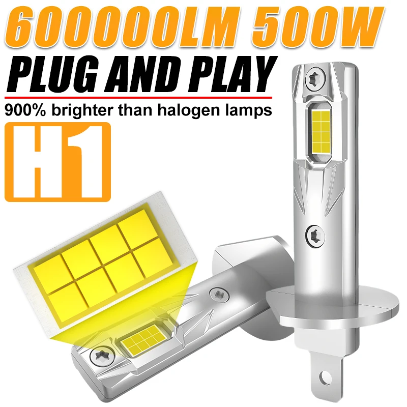 H1 LED Headlight Bulb CANBUS 600000LM Super Bright Fog Lights for Automobile Mini Wireless Lamp Auto Headlamp Plug&Play 12V 24V