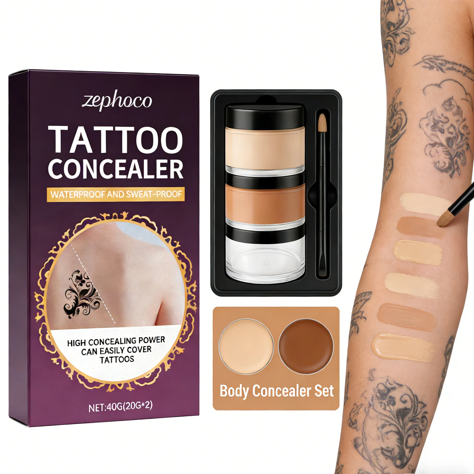 Set de Corrector Corporal en Aerosol de 2 Colores, Alta Cobertura, Cubre Tatuajes, Cicatrices, Marcas de Nacimiento, Ligero, Natural, Resistente al Agua y al Sudor, Larga Duración