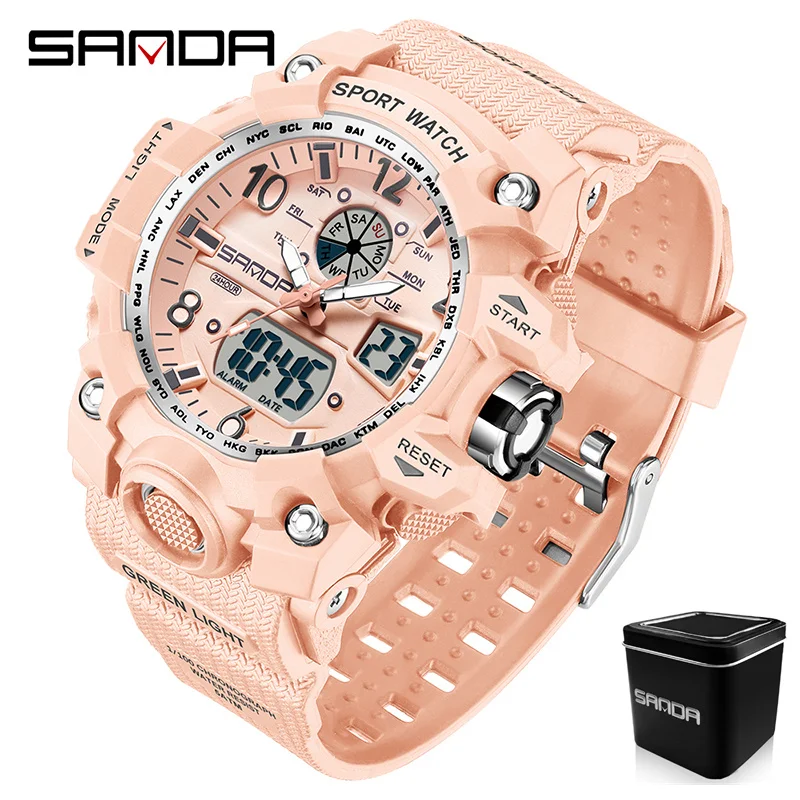 SANDA-Multi-Funcional Outdoor LED Electronic Watch, relógio de pulso esportivo masculino e feminino, moda casal, casual, 5bar, 3169, 3306