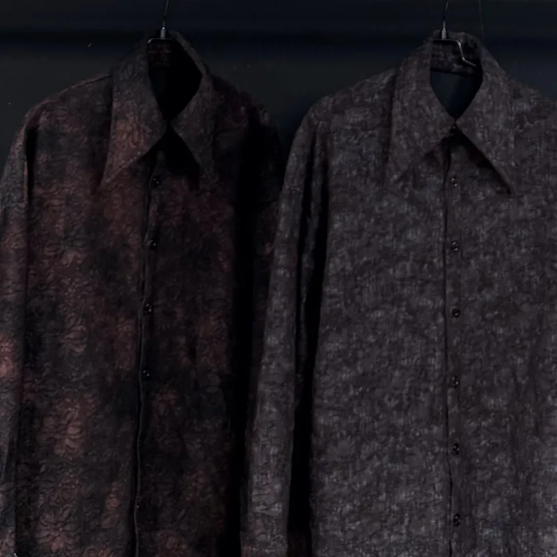 WVGA ربيع الخريف جديد رجل المد شارع العليا الدانتيل العصرية طويلة الأكمام قميص المتخصصة شيك عادية بدوره إلى أسفل طوق القمم Ins Y2K W13374 #3