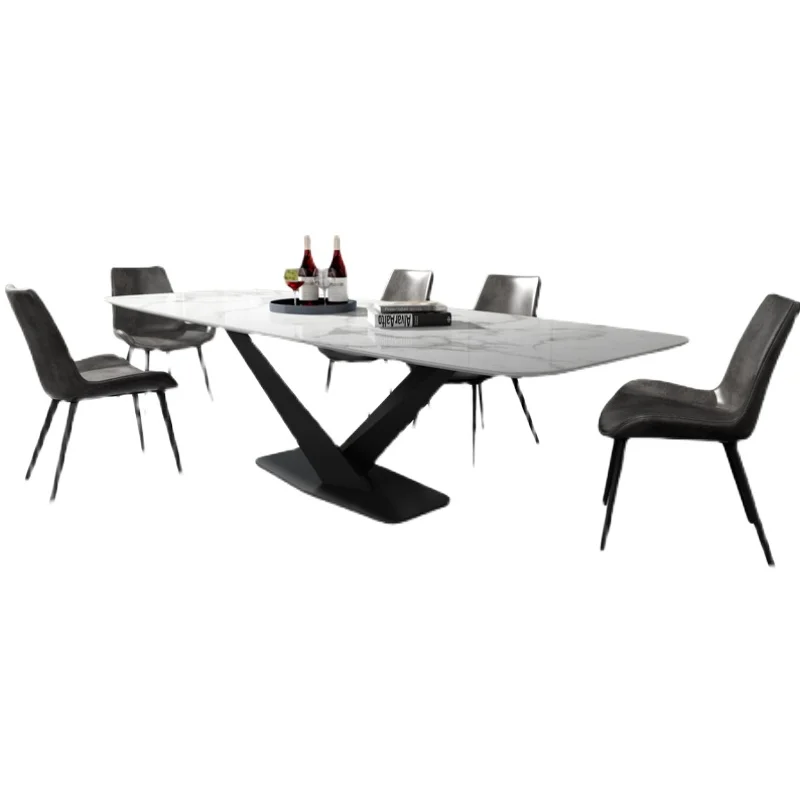 

Nordic marble dining table and chairs small Italian slate rectangular creative home dining table