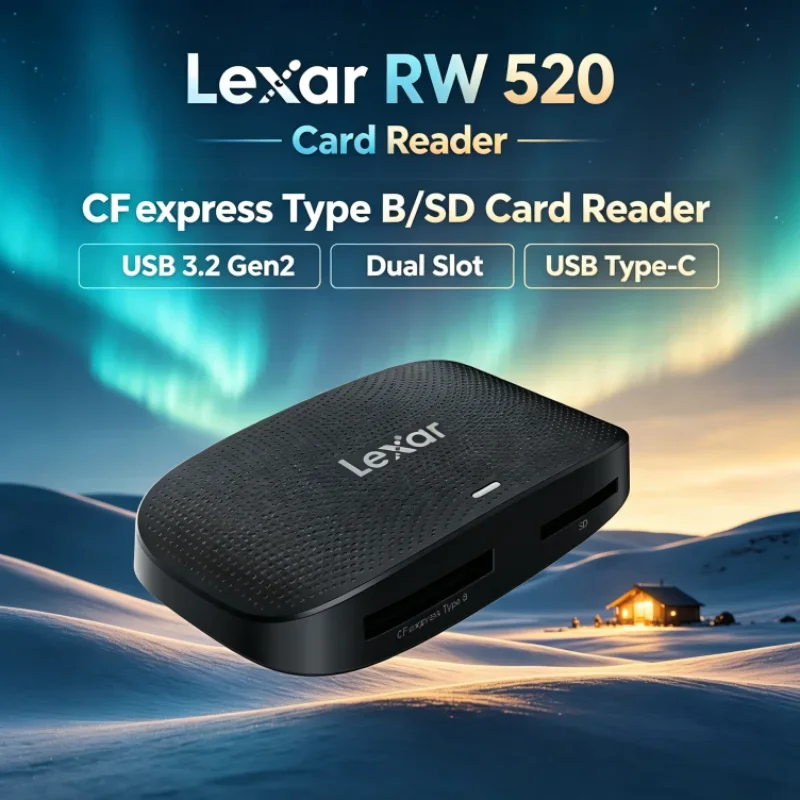 Lexar RW520 Memory Card Reader CFexpress Type B SD Card Reader USB 3.2 Gen 2 High Speed Dual Slot for Camera Data Transfer