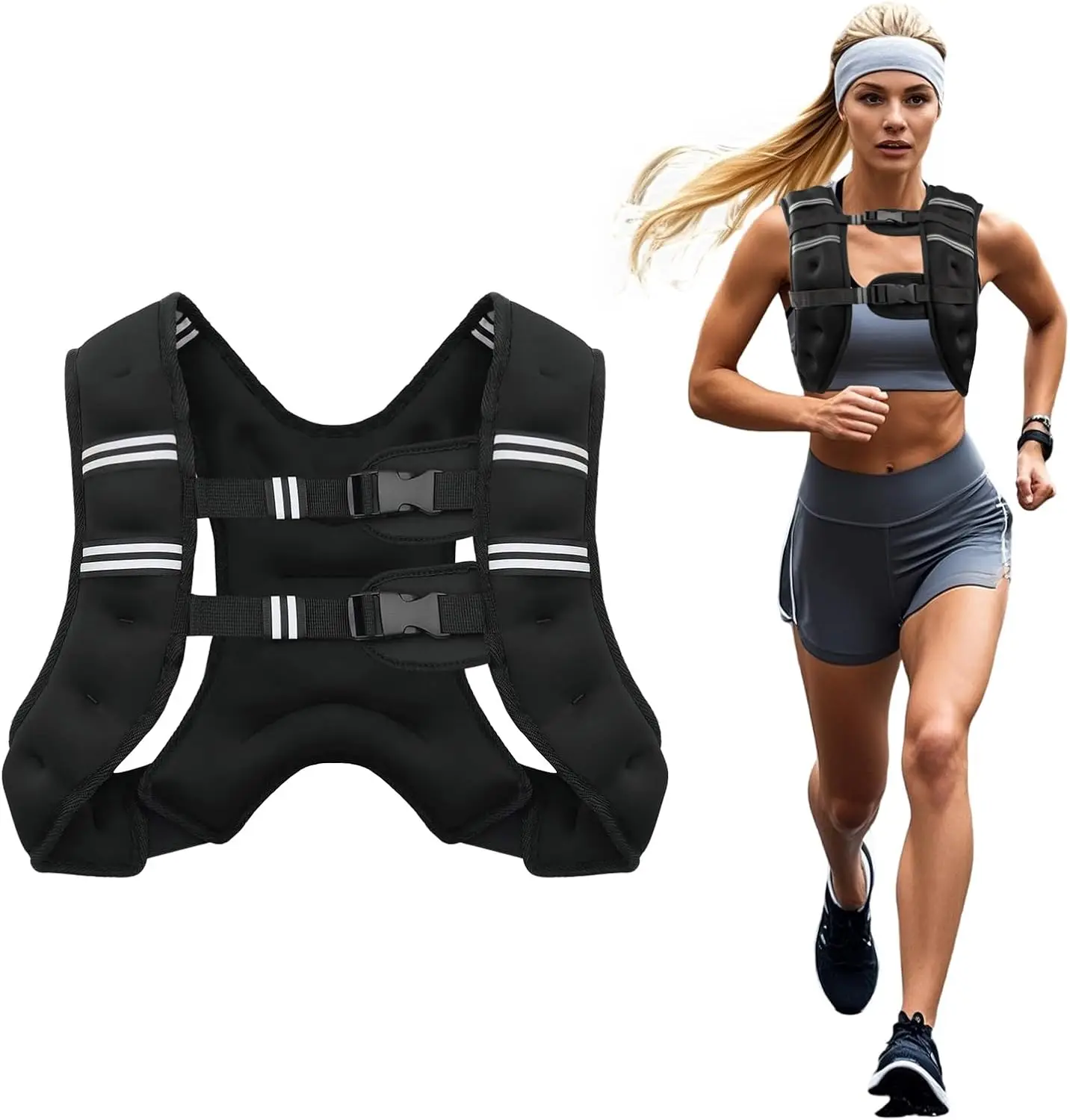 

6lb/8lb/10lb/12lb/16lb/20lb/25lb/30lb Weight Vest For Men Women, Body Weight Vests Adjustable With Reflective Str