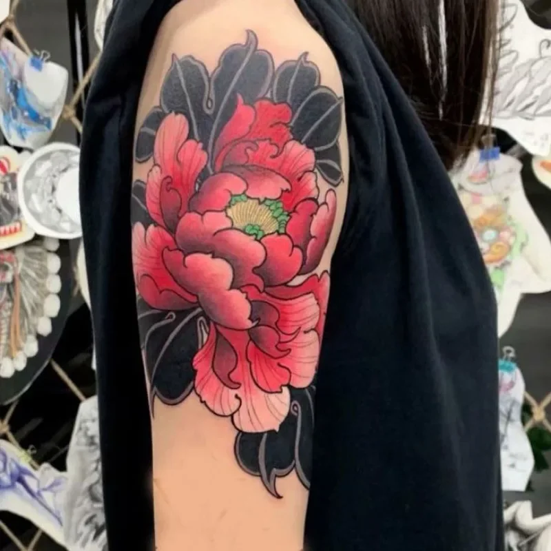 

Vintage Red Flower Peony Temporary Tattoos Tatto Thigh Waist Body Art Waterproof Realistic Transfer Fake Tatoo Sticker