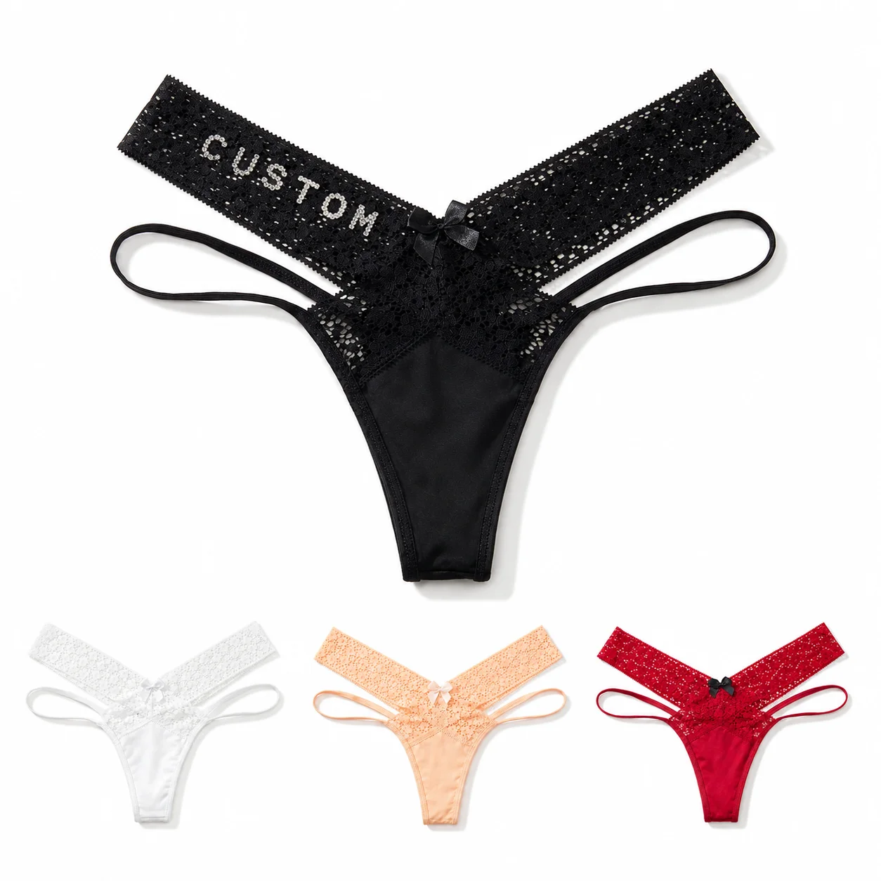 1PC Women Lace Thong Panty Custom Name Letter Underwear Personalized Rhinestone T Back G-String