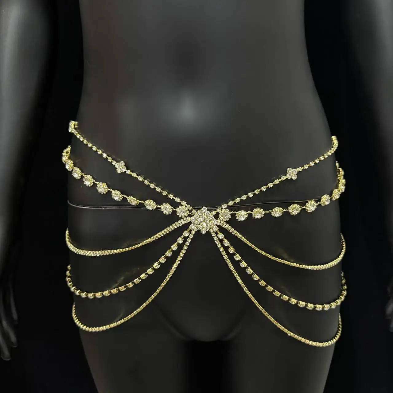 سلسلة أنيقة من حجر الراين قابلة للتعديل مكونة من قطعة واحدة مع طراز قديم، تتميز بتصميم زهرة لامعة، ومناسبة للحفلات #3