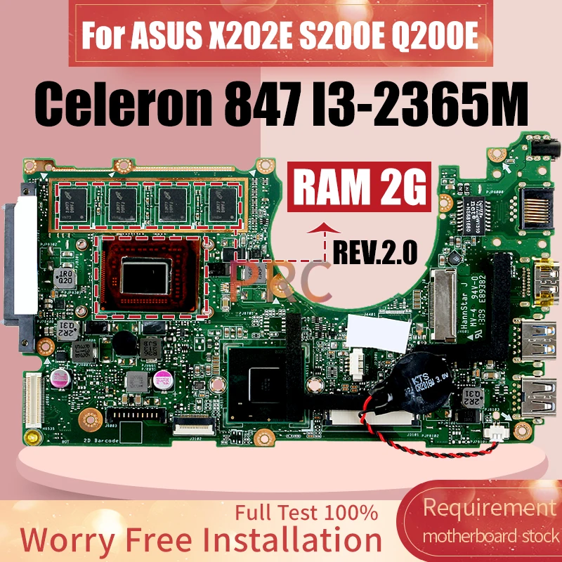 REV.2.0 Laptop motherboard For ASUS X202E S200E Q200E Celeron 847 I3-2365M Notebook Mainboard