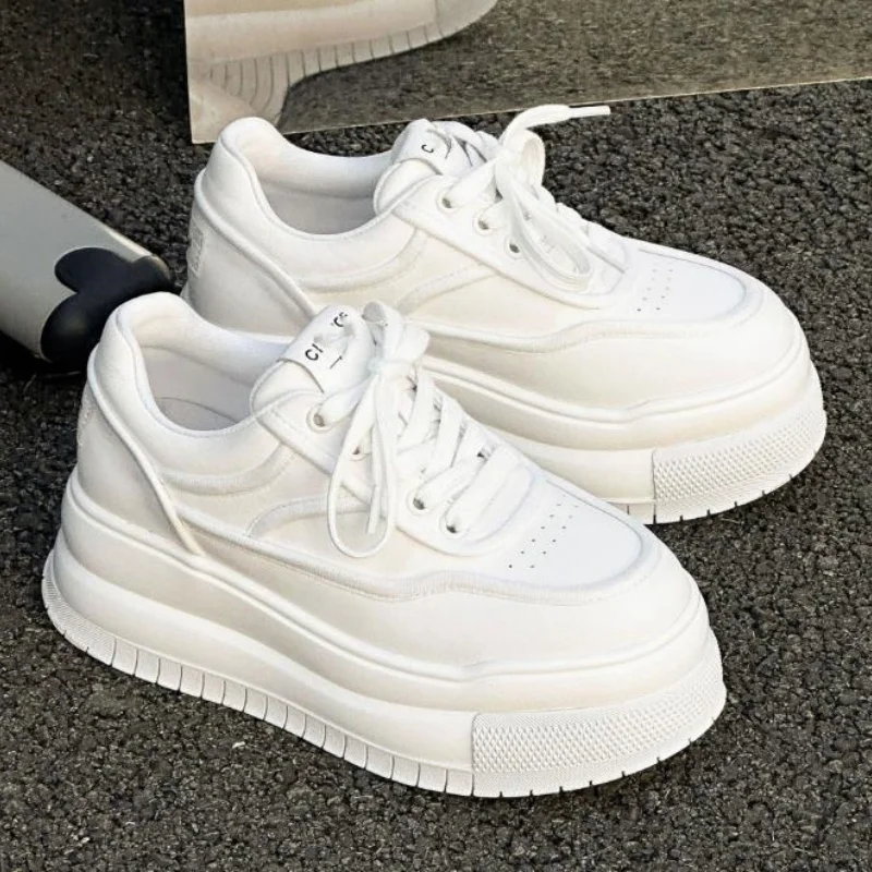 Nuevas Zapatillas Deportivas Vulcanizadas de Cuero Blanco para Mujer, Transpirables, Casuales, para Caminar, Correr, con Plataforma, Tallas 35-40