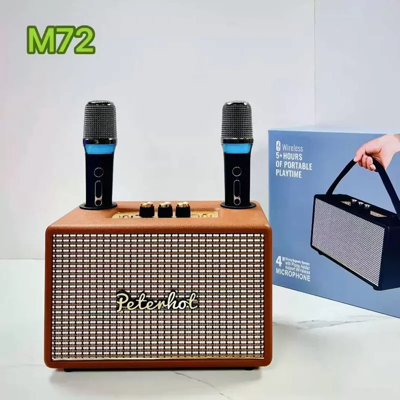ريترو BT V5.3 HIFI ستيريو باس KTV مكبرات الصوت موسيقى الحفلات اللاسلكية المحمولة مكبر صوت لجهاز الكاريوكي مع ميكروفون FM USB AUX/TF بطاقة اللعب