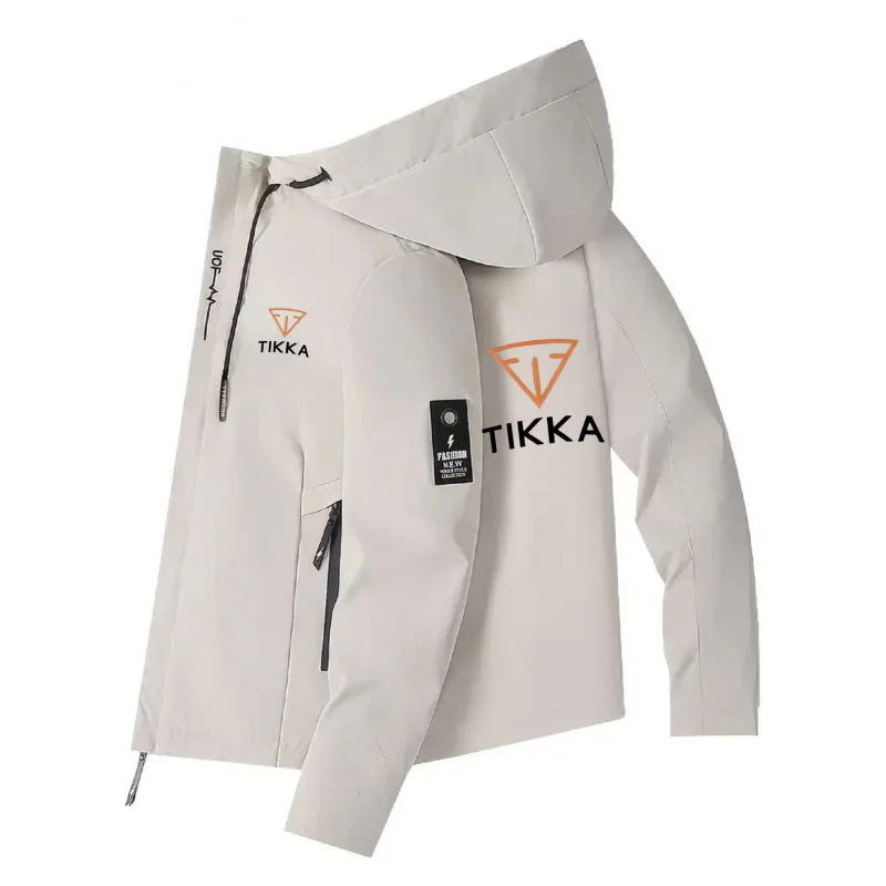 TIKKA letter pattern print men's and youth lightweight full-zip hooded jacket - windproof and sunproof casual street style coat